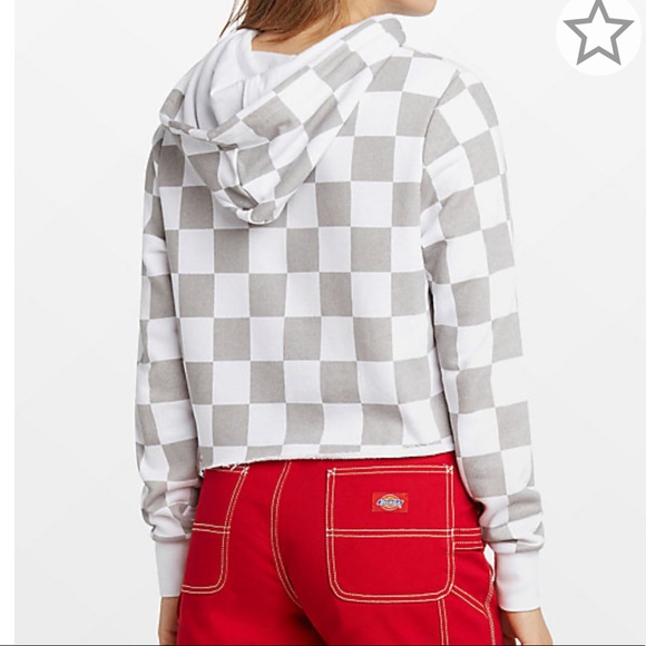 NWT DICKIES grey white red checker crop hoodie Sm - Picture 5 of 16